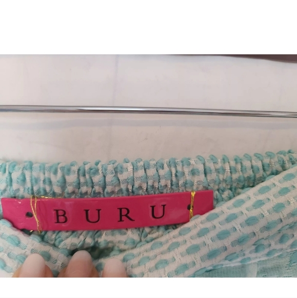 Buru Aqua Brocade Cropped Mod Top and Skirt - size XS - Picture 10 of 11